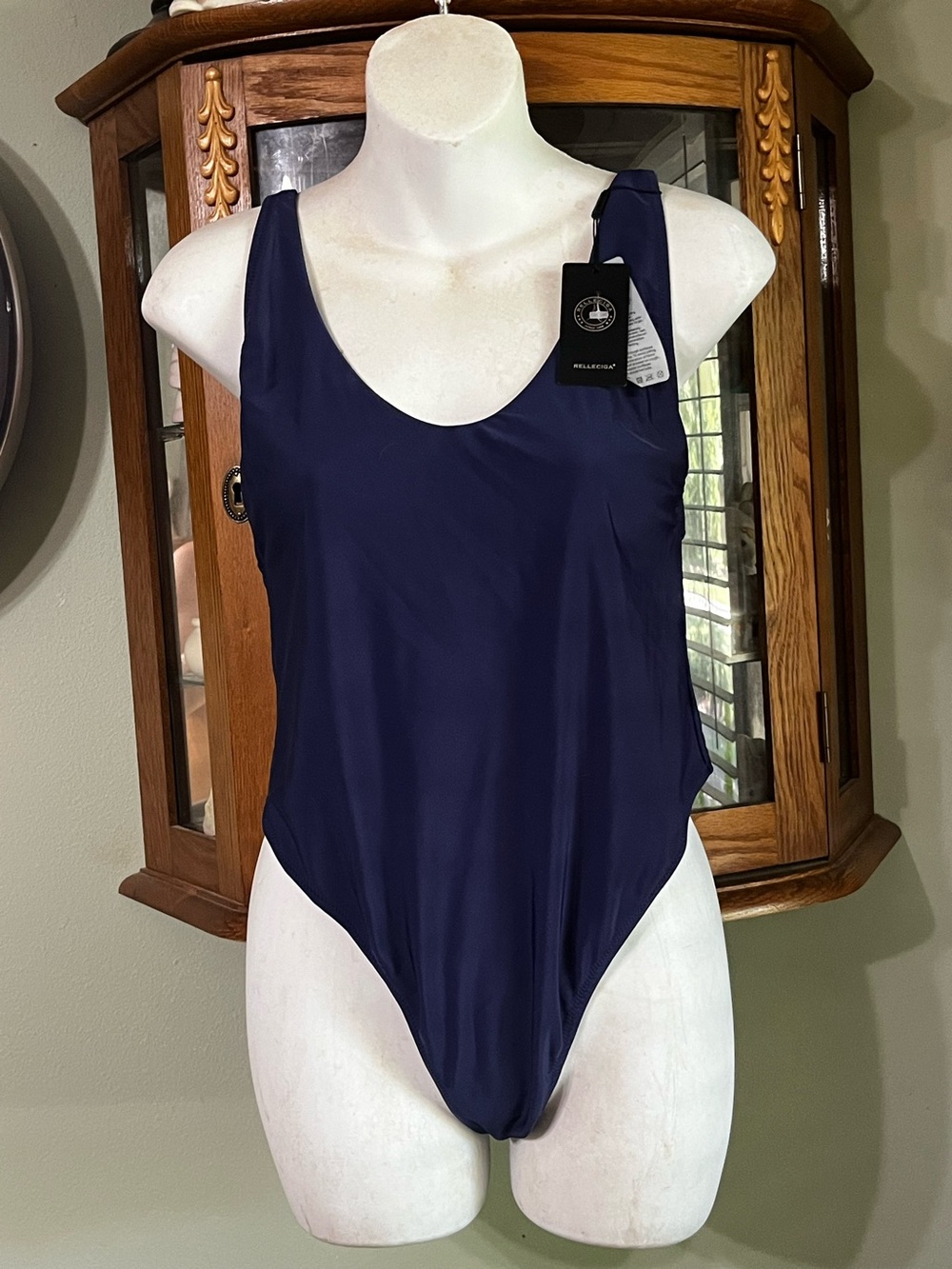 NWT Relleciga Navy Blue Thong Cheeky One Piece Swim Suit size XL